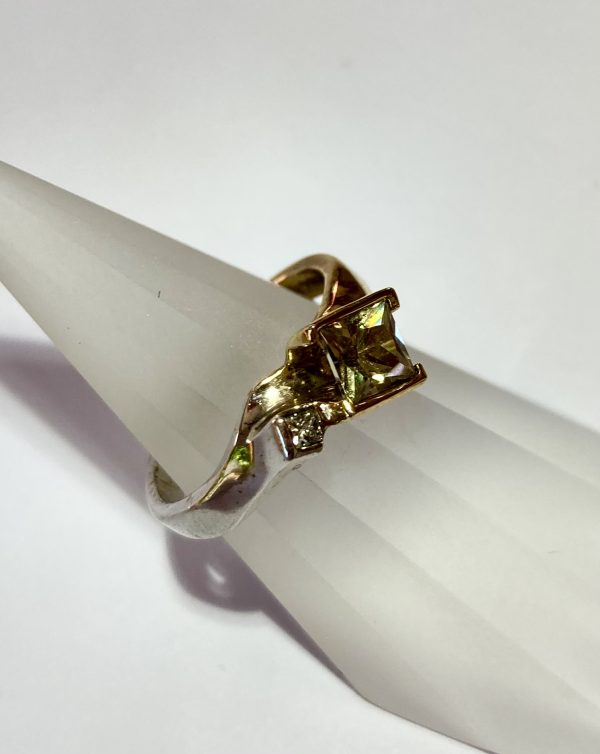 Ring, Yellow Gold and Silver Plated Bezel Set 5mm x 5mm Princess Cut Zultanite® - Image 4