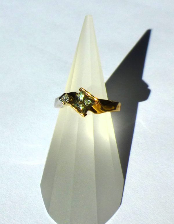 Ring, Yellow Gold and Silver Plated Bezel Set 5mm x 5mm Princess Cut Zultanite® - Image 6