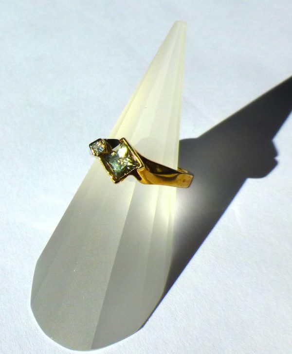 Ring, Yellow Gold and Silver Plated Bezel Set 5mm x 5mm Princess Cut Zultanite® - Image 7