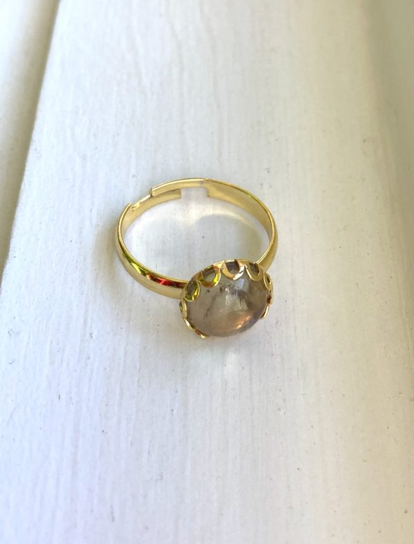 Gold Colored Brass Ring with Round Zultanite Cabochon Cut